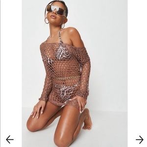 NEVER WORN - Missguided Mocha Crochet Beach Dress sz. 12